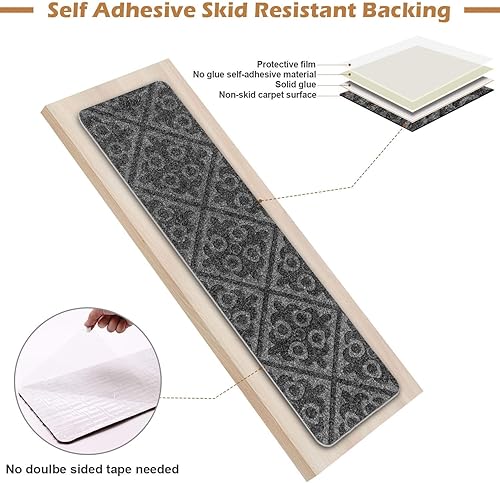 Miniatura 3 de Wotoban Alfombra antideslizante para interiores juego de 16 peldaños autoadhesivos de 8 x 30 pulgadas alfombra de escalera para corredores seguridad