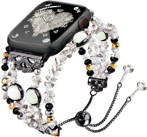 Miniatura 6 de TOMAZON Correa luminosa de perlas compatible con Apple Watch de 1.496 in, 1.575 in, 1.614 in, 1.654 in, 1.732 in, 1.772 in, pulsera elegante de