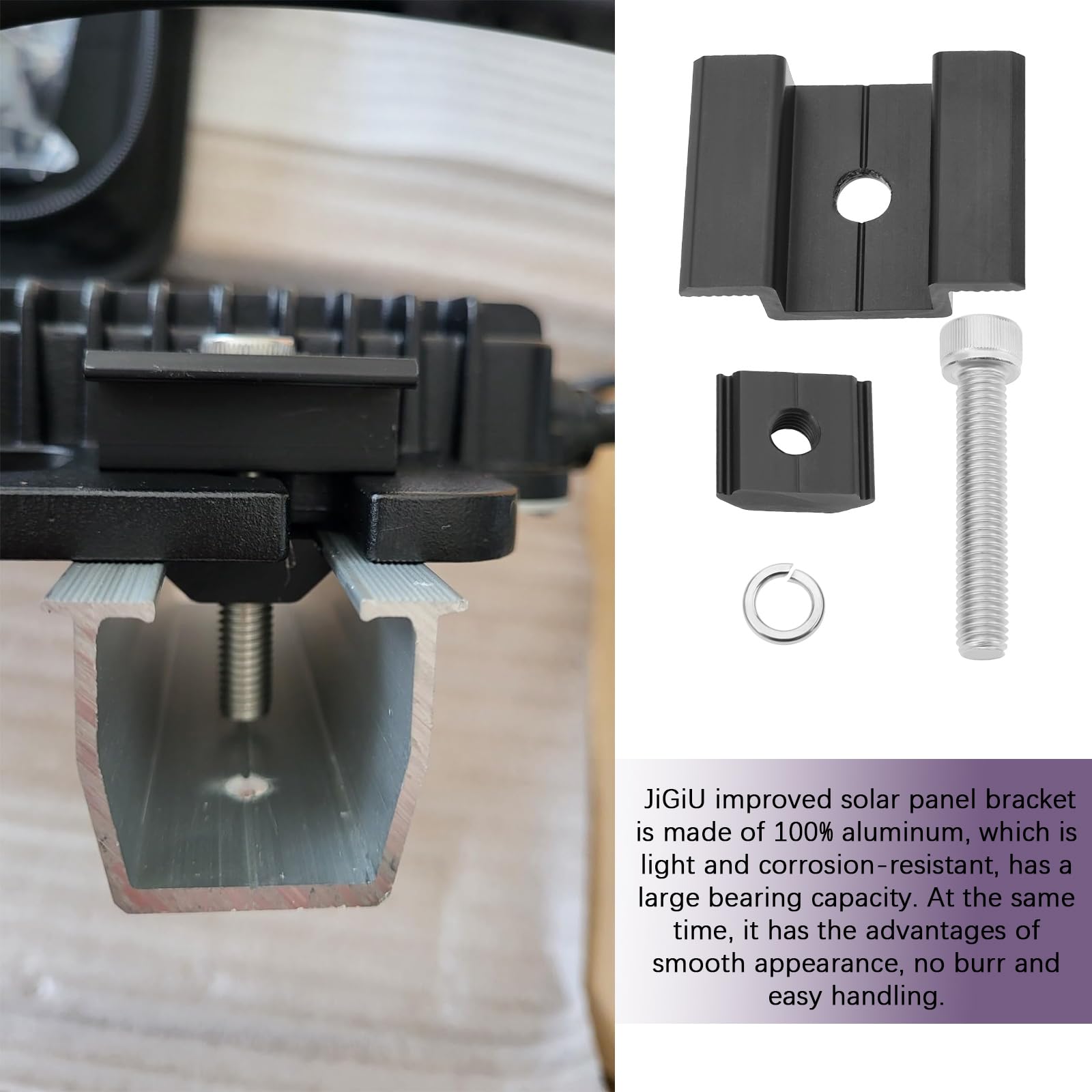 8 Pièces Pince Centrale en T pour Support de Module Solaire Support de Panneau Solaire Pince Intermédiaire Anodisée Noir avec Vis à Tête Cylindrique Et Écrou Fendu (35mm)