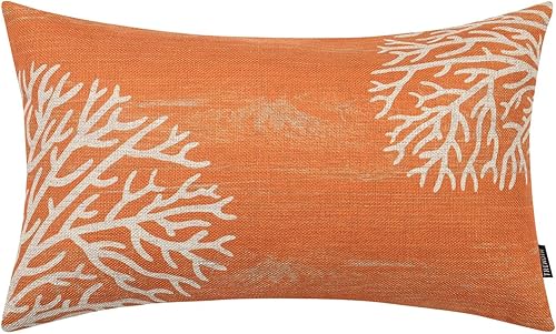 Miniatura 9 de TRENDIN Funda de almohada de sofá coral de 12 x 20 pulgadas, decoración marina marina rectangular, funda de cojín de lino para sofá, decoración