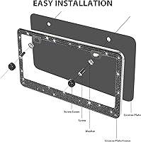 Vista 4 de Paquete de 2 marcos de matrícula brillantes negros para matrícula, cubierta de aluminio para placa de matrícula universal automotriz, juego