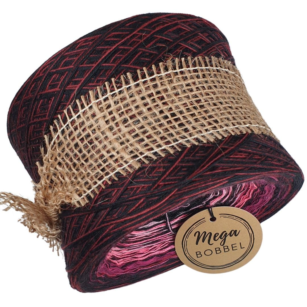 MegaBobbel*Nachtrot*A402* (Außenfarbe: Schwarz+Malaga) Farbverlaufsgarn - Lace Garn Bobbel Wolle zum Häkeln & Stricken (4 fädig, 3750m)