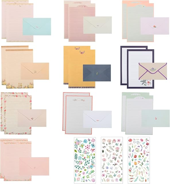 SUNYOK Stationary Paper and Envelopes Set 60 Pcs Writing Paper with 30 Pcs Blank Envelops Lovely Letter Writing Paper Set for Kids Children,10 Styles