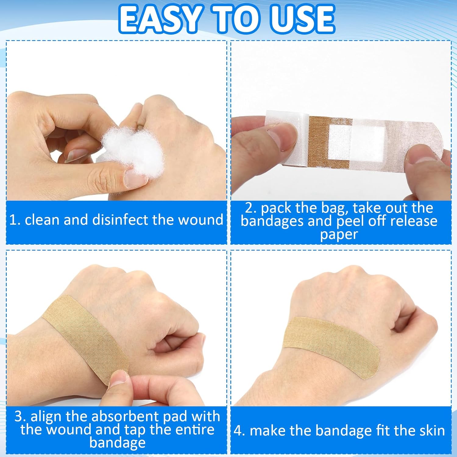 1000 Pcs Fabric Adhesive Bandages Variety Pack, Assorted Size(Fabric) | Flexible Breathable Bandages Bulk for Family First Aid, Finger Cuts, Scrapes and Minor Wound Protection