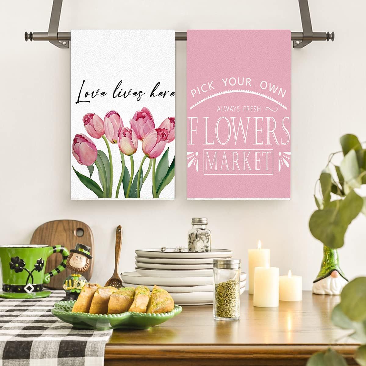 Spring Flower Dish Towels, Set Of 2 – Tulip Print, 16x24 Inch, Soft & Absorbent, Farmhouse Kitchen Decor - View #3