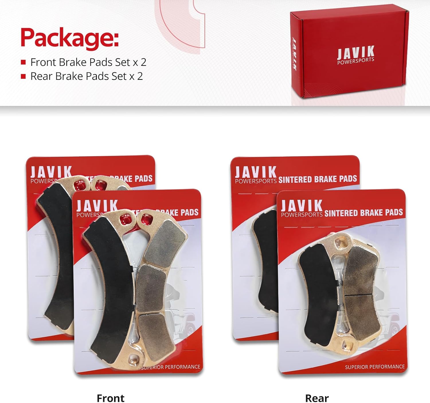 JAVIK Front & Rear Brake Pads Sintered for Polaris RZR PRO XP 2020-2024 OEM#2208162 1913469 2206231 2208161