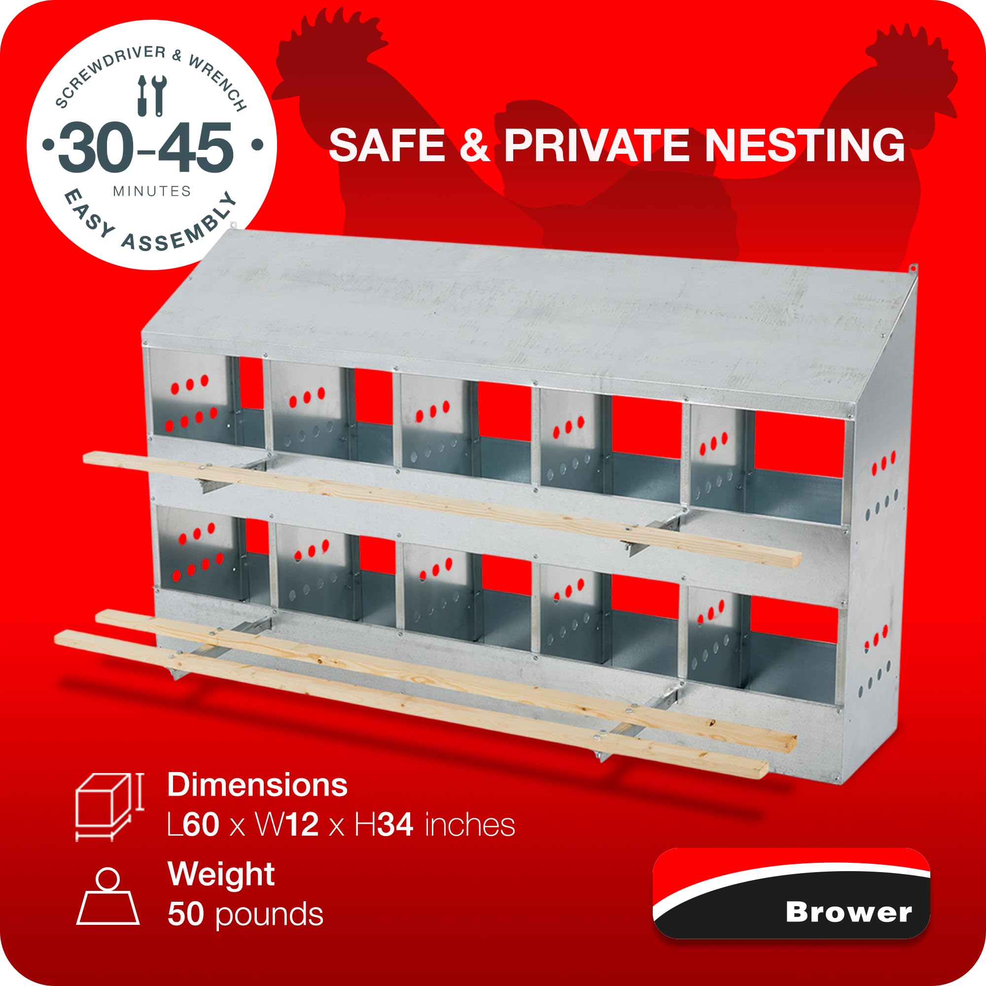 Brower 10-Hole Poultry Nest – Hühnerlegekasten Für Bis Zu 60 Hennen