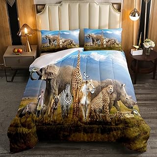 Erosebridal Safari Animal Comforter Full,Elephant Cheetah Print Comforter Set Tiger Lion Leopard Bedding Set for Kids Boys Teens Men,Wildlife Zebra Giraffe Rhinoceros Bedding Quilted 2 Pillow Cases