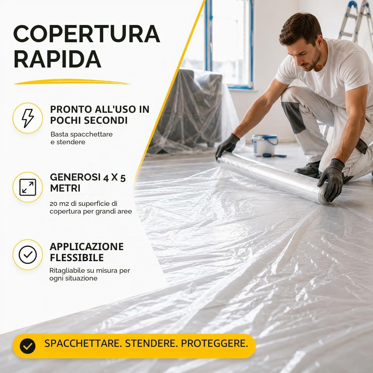 Telo Protettivo Extra Resistente Trasparente 6x4x5m 160m² Pittura Ristrutturazioni Traslochi Made in Europe