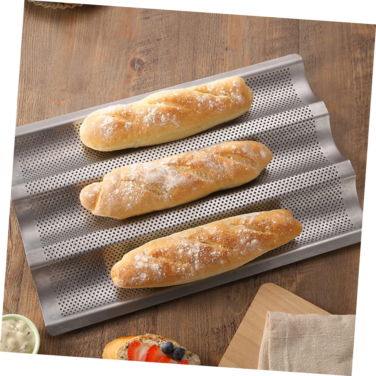 Zerodeko Lot de 2 Moules à Baguettes en Acier Inoxydable Argenté, Surface Lisse et Perforée, Facile à Ranger Cuisine Maison et Pâtisserie