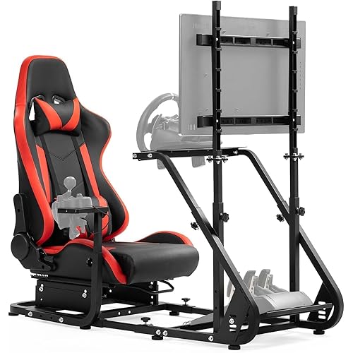 Dardoo G923 Racing Simulator Cockpit with Monitor Mount Fit for Logitech G25 G27 G29 G920, for Thrustmaster T150 T300,Simulator Cockpit with red Seat,Without Wheel,Pedal,Shift and Monitor