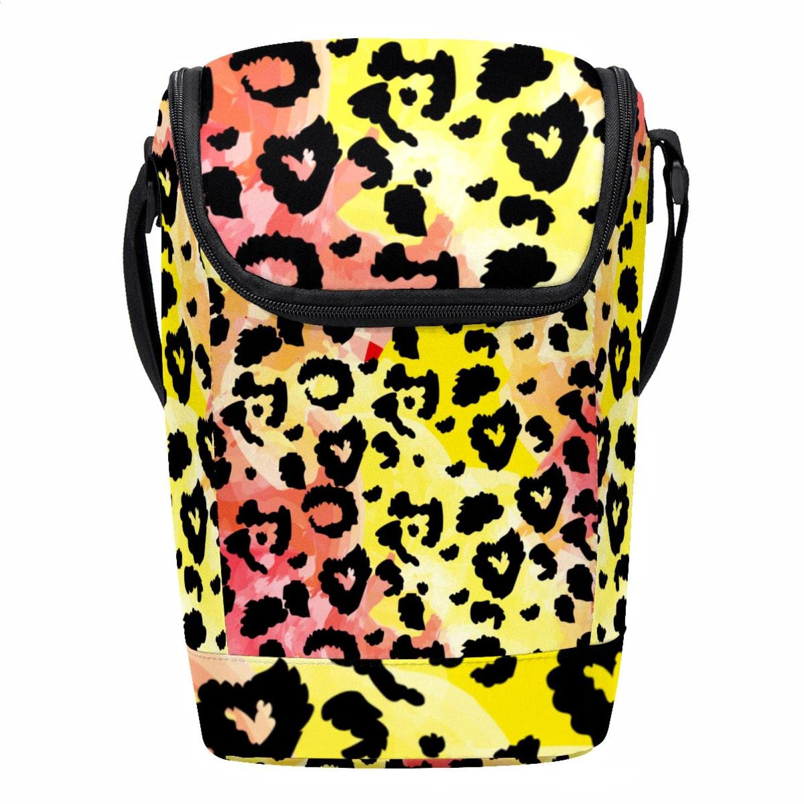Lonchera con estampado de leopardo y cremallera para almacenamiento de almuerzo unisex