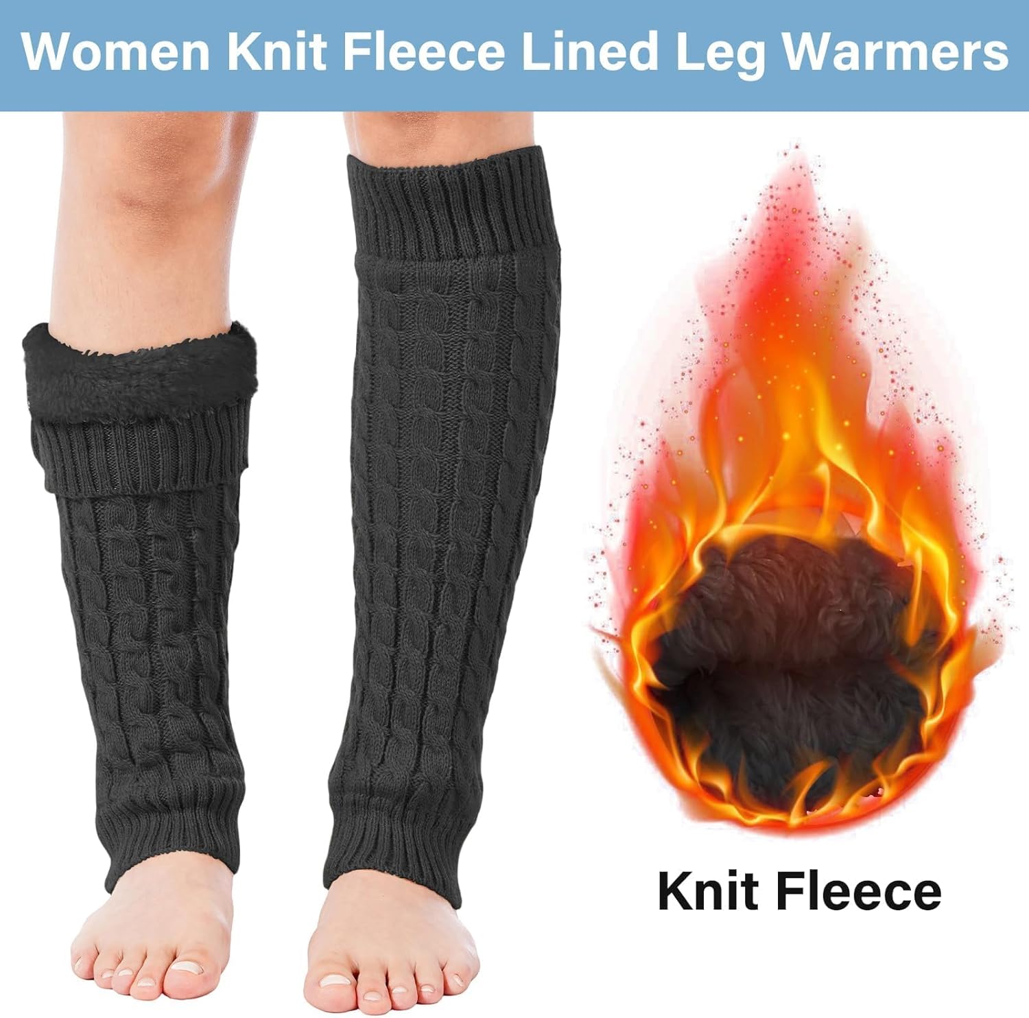 Women's Fleece Lined Leg Warmers Knit Long Boot Socks Thick Winter Warm Thermal Skating Leg Warmer Daily Wear - Image 4