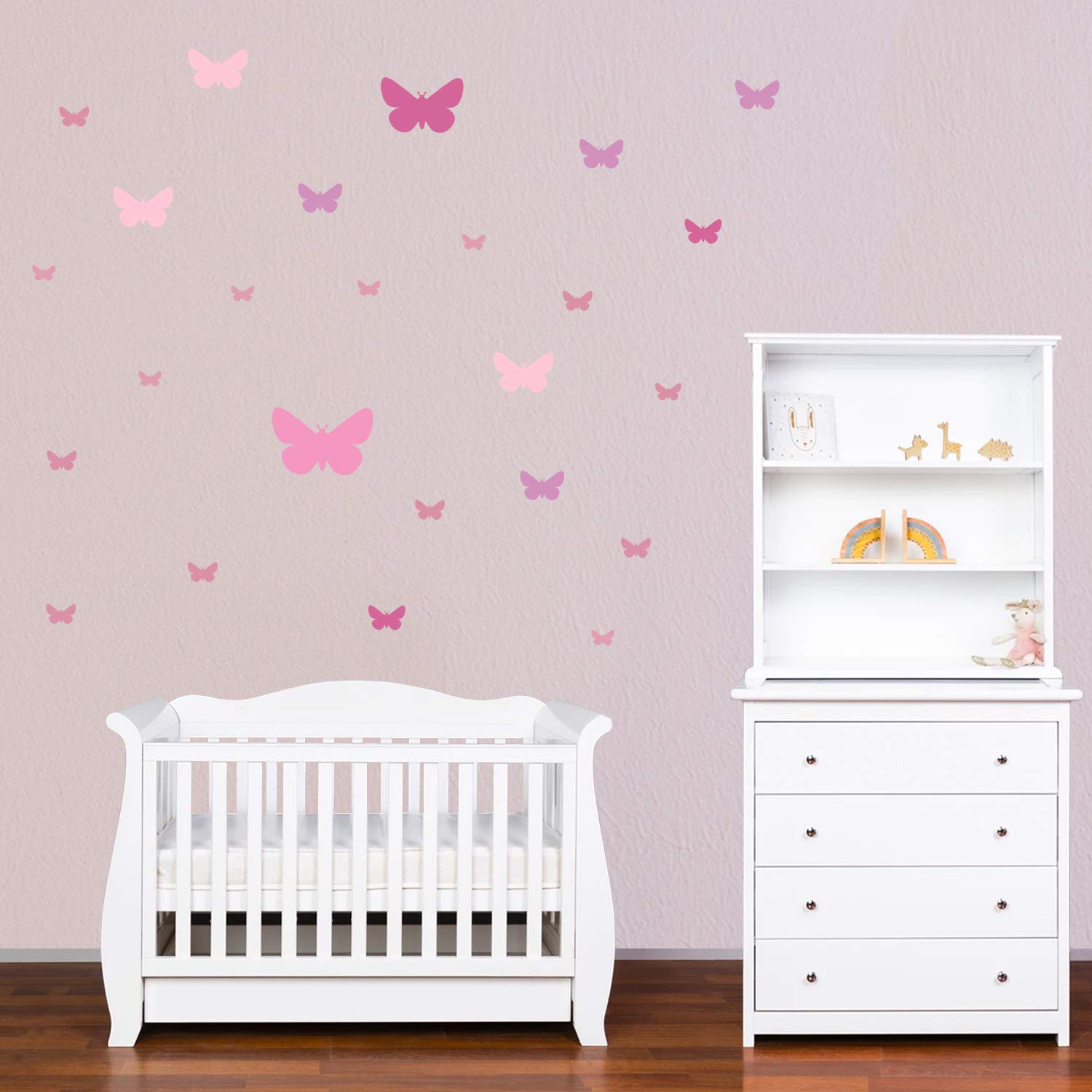 25 Stickers Muraux Papillons Enfants - Déco Chambre Bébé Rose Pastel - Facile à Poser/Décoller - PREMYO