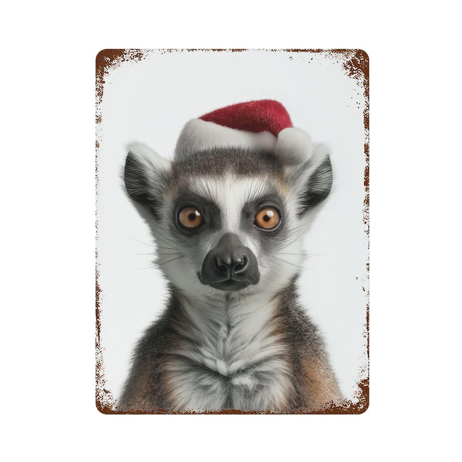 Garage Style Christmas Lemur with Santa Hat Distressed Metal Wall Sign 15.7"x11.8", Novelty Wall Decor for Bar And Workshop