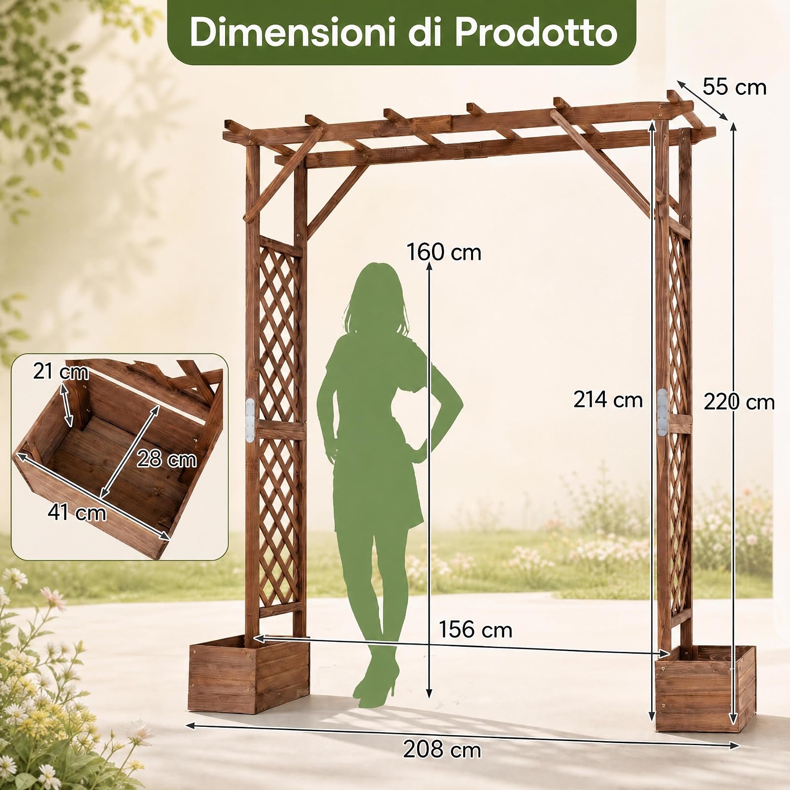 GYMAX Arco da Giardino in Legno 2 in 1, Traliccio per Rampicanti