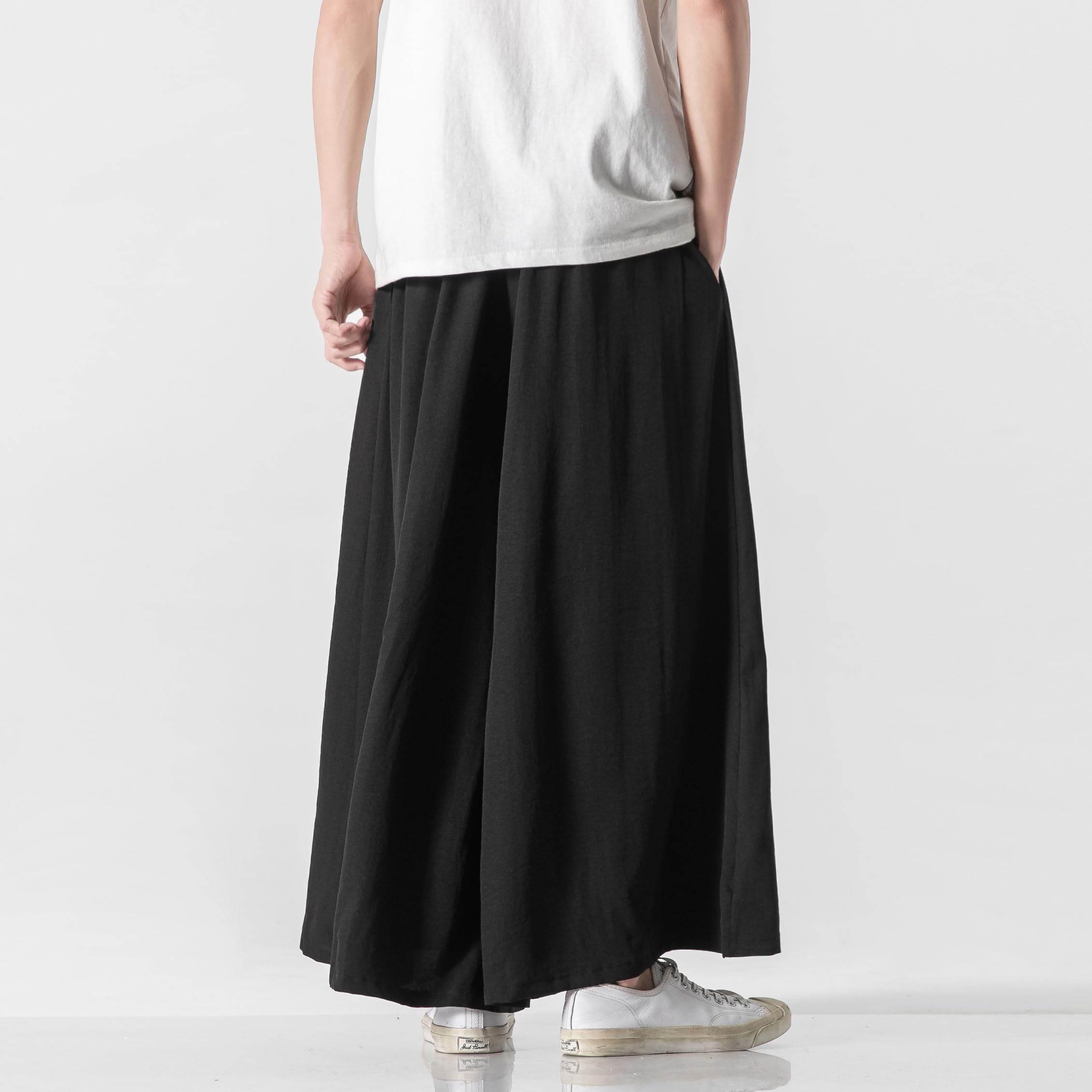 GURUNVANI Pantaloni da Uomo a Gamba Larga, Nero, Yoga Pants, Lunga