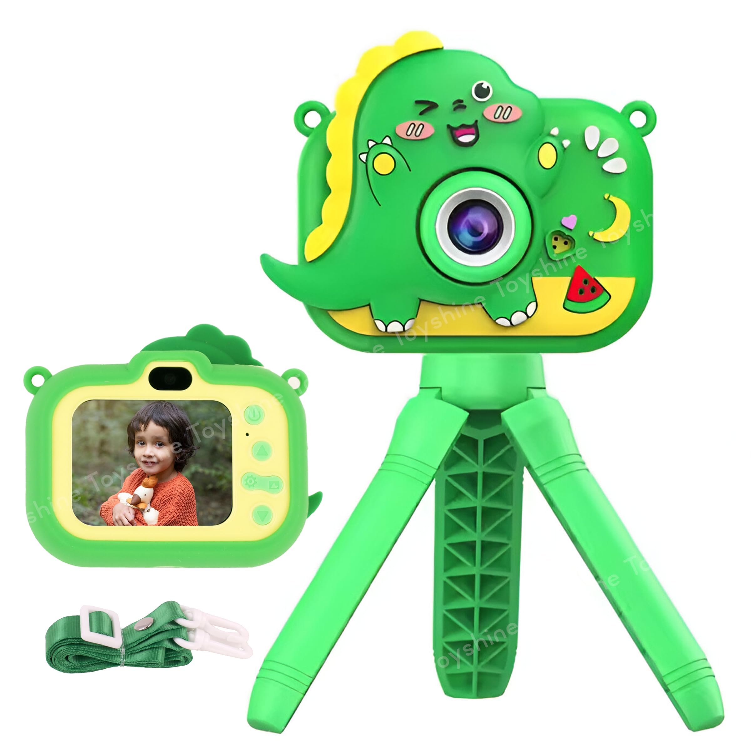 Toyshine Dino Design Digital HD Camera with Tripod | Cartoon Silicone Cover | Video Recording | Inbuilt 5 Games | TFT Color Screen | Support 32GB SD Card Selfie Toys for Kids Boys Girls 3+, Green-image-46