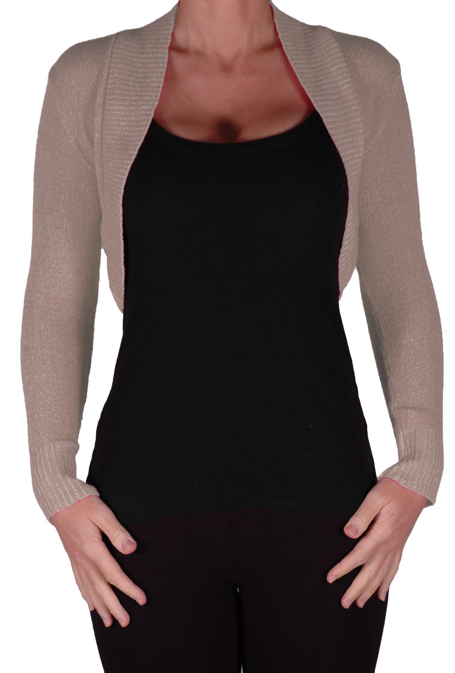 Eye Catch Women's Beige Eyecatchknitwear - Lara Long Sleeve Knitted Bolero Shrug One Size