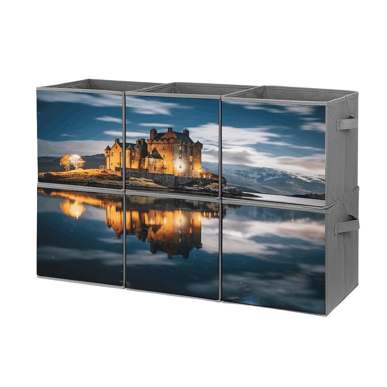 Btcowzrv Style A Castle By The Lake Storage Cubes, 6 Pack Oxford Fabric Foldable Collapsible Bins With Handles, Cubby Storage Baskets Boxes For Closet Shelves Office Organization