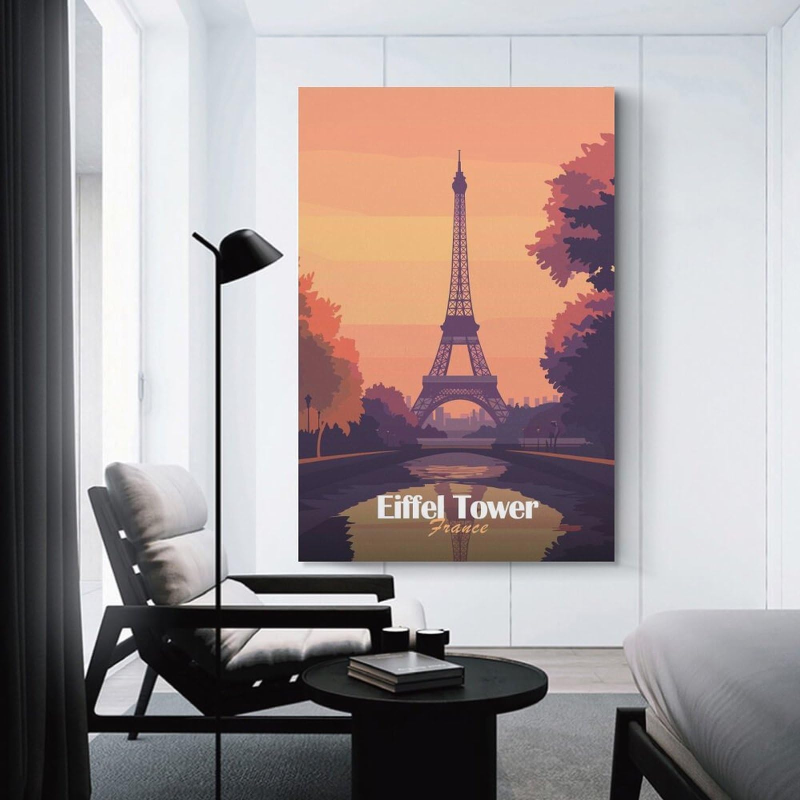 Junmoney Unframe-Style-12 Eiffel Tower Sunset Canvas Art Print 20X30inch(50X75cm), For Feature Walls In Flats Or Modern Rooms, Ideal For Building A Coordinated Art Wall