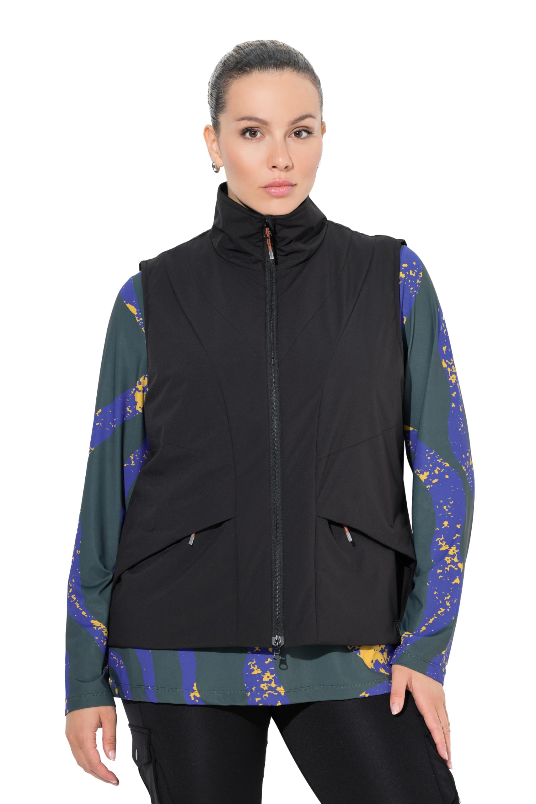 Ulla Popken Damen große Größen Übergrößen Plus Size Funktions-Steppweste, wasserdicht, Reflektor, Stehkragen 845098