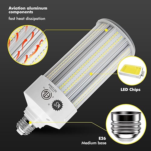 Miniatura 5 de NS Bombillas LED de maíz de 100 W, equivalente a 1000 W, luz diurna de 15,000 lm 5000 K, base E26E39, no regulable, vida útil de 23 años, reemplazo
