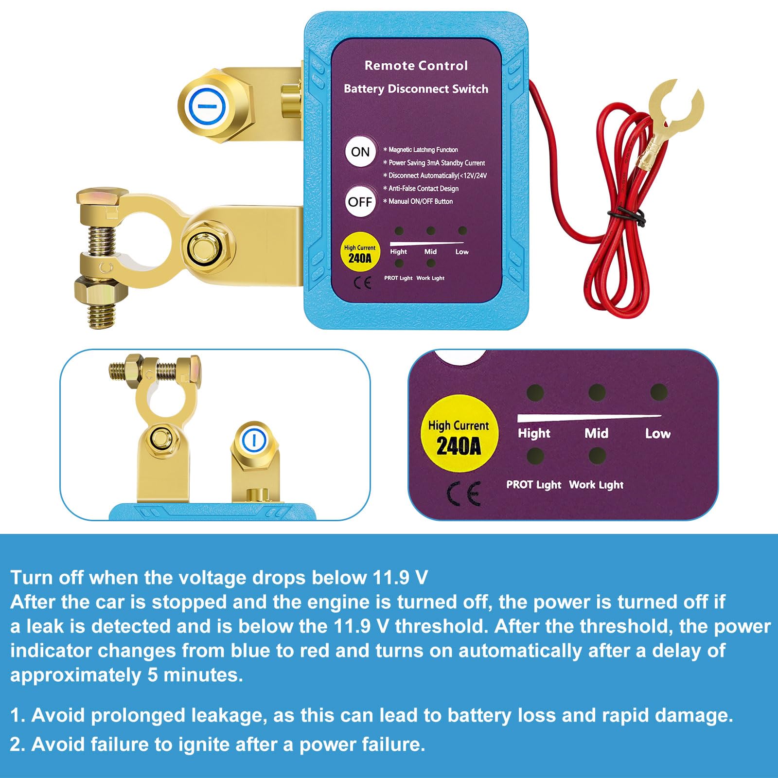Coupe Circuit Batterie 12V Télécommande,Coupe Batterie Voiture | 12V 240A Circuit Voiture Interrupteur, pour Bateau RV ATV Camion Alarme