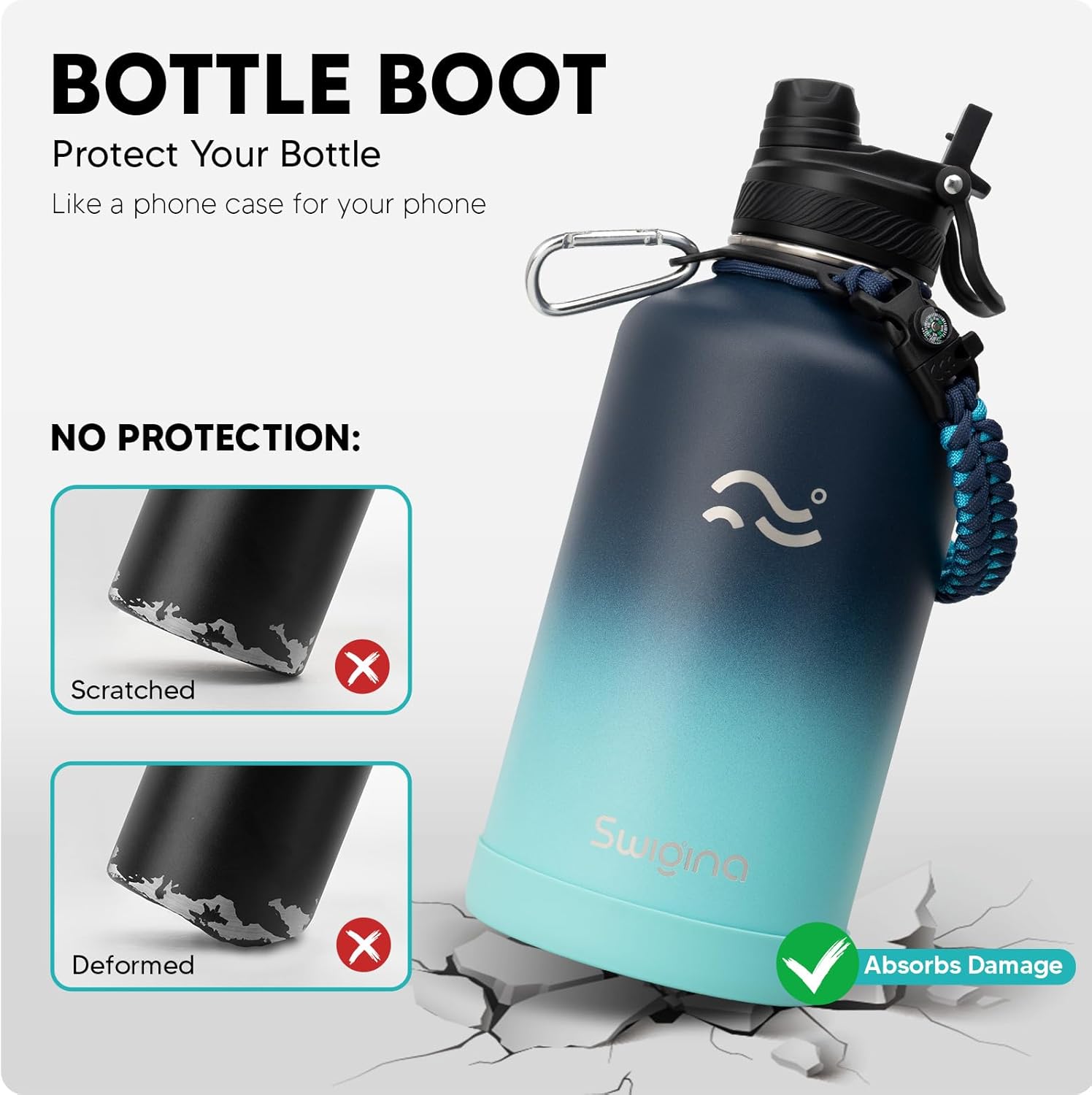 [2-IN-1 LID] 64 oz Insulated Water Bottle with Silicone Boot (48hrs Cold/24hrs Hot) - DIY Stickers, Leakproof, BPA Free, Half Gallon - Image 4