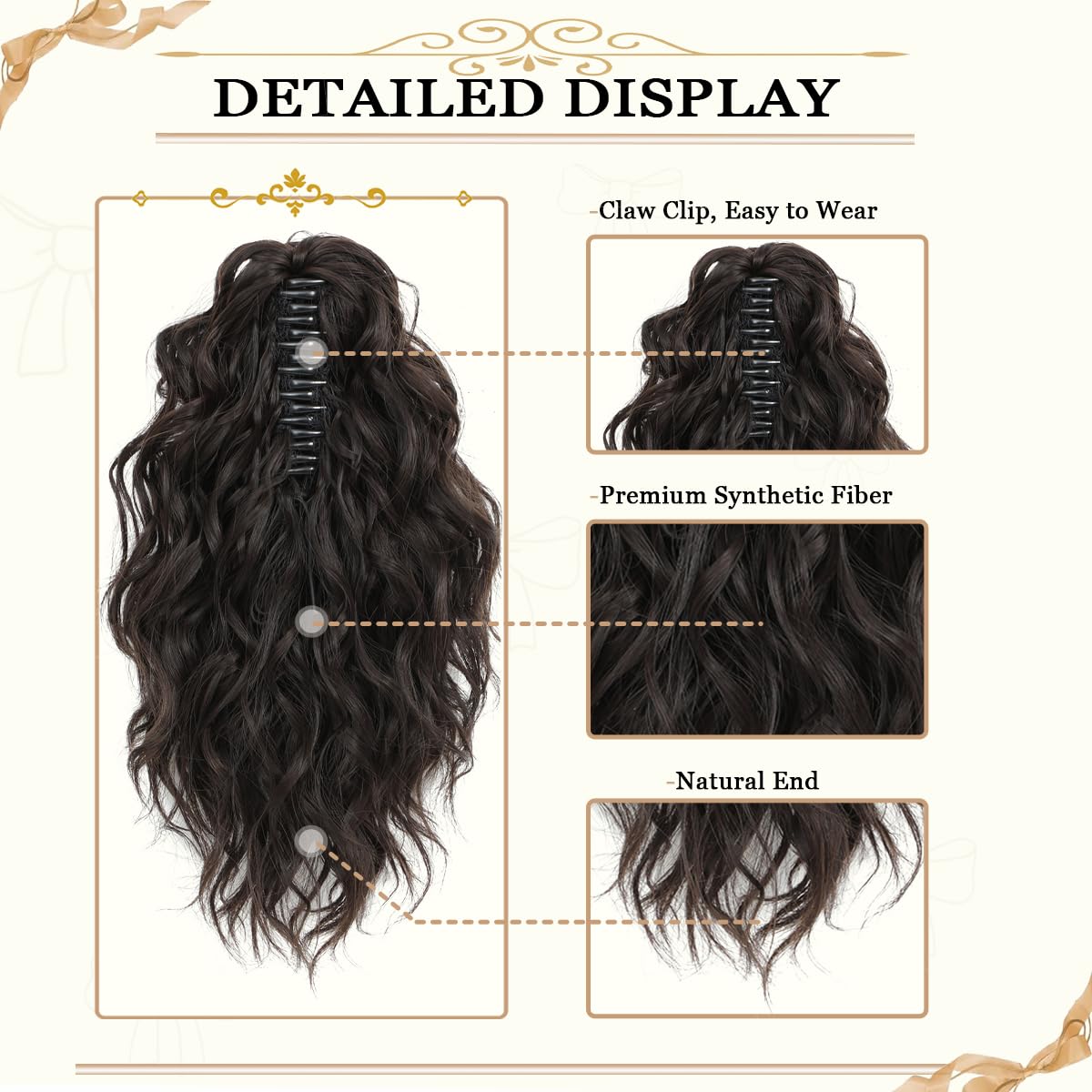 VEGALILY 12 inch Ponytail Extension Dark Brown Hair Extensions Clip in Drawstring Ponytail Short Curly Claw Clip Ponytail Hair Extensions Synthetic Hair Pieces for Women for Daily Use - Image 3