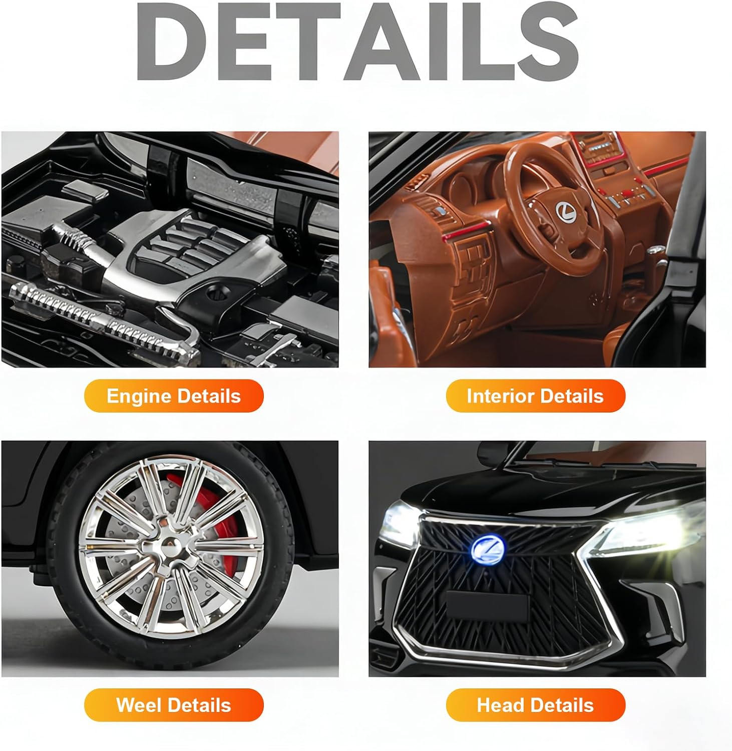 1/24 Scale Car Model Compatible for Lexus LX570 SUV Diecast Toy Vehicle, Collectible Zinc Alloy Toy Car with Sound and Light, Pull Back Vehicles Toy for Adults Kids Birthday Gifts(Black)