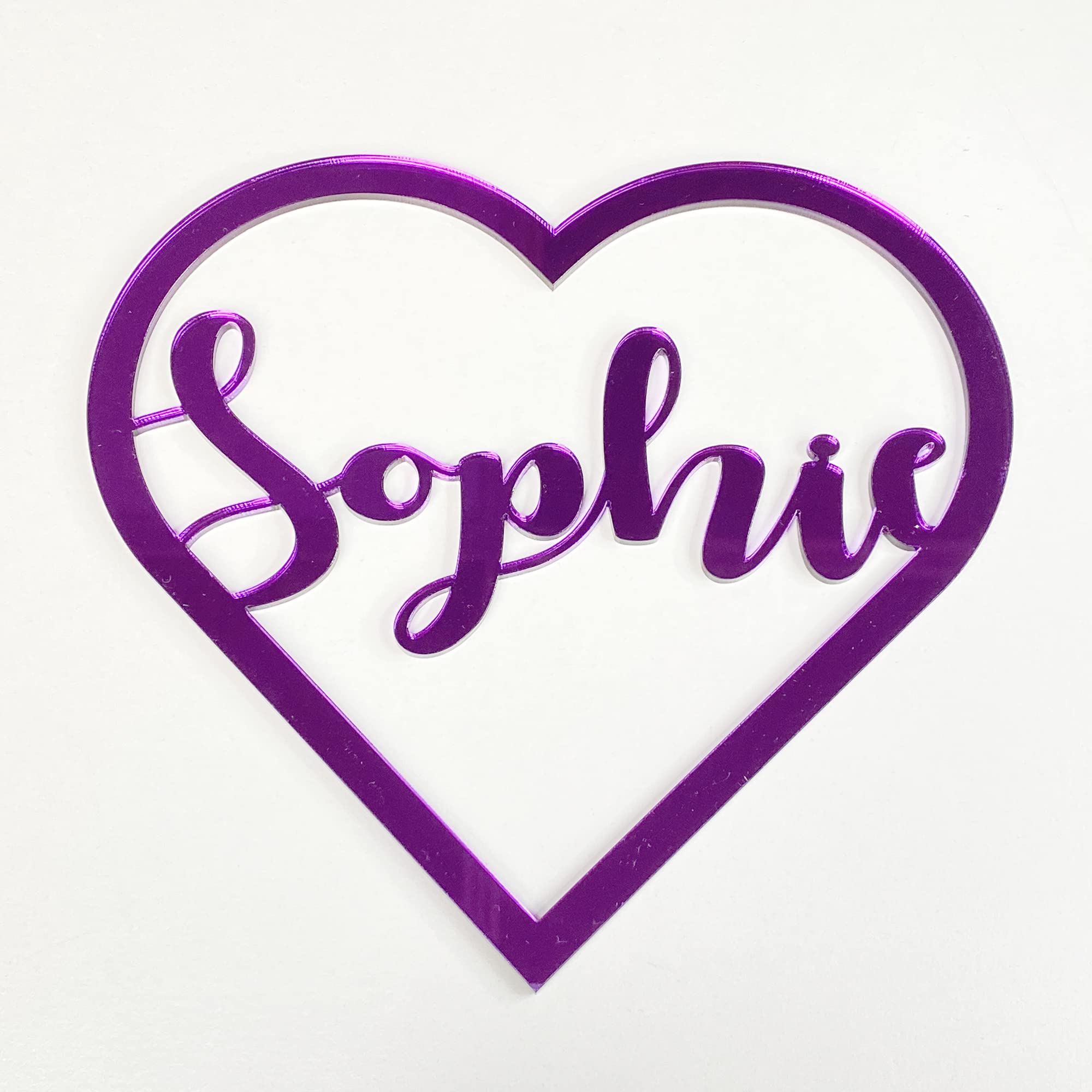 Personalised Any Name Text Wooden Colour Hoop Acrylic Mirror Floral Wedding Wreath Hanging Door Sign Wall Decoration Plaque Heart (Purple Mirror, 15)