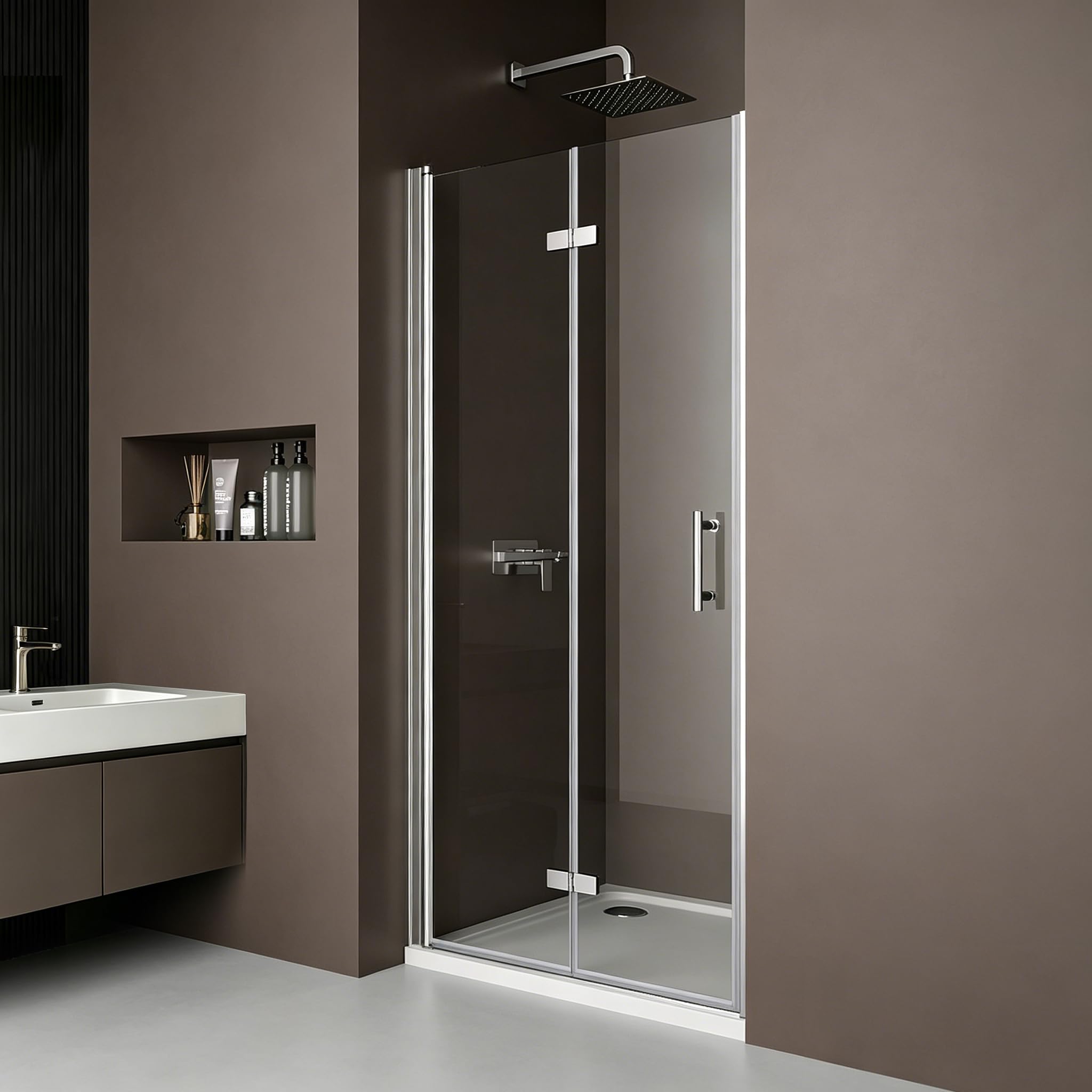 Duschtür 90x195 cm Nischentür Duschabtrennung Falttür Schwingtür 180° Dusche Duschwand Glas Duschtrennwand Nischenduschtür – 6 mm ESG-Glas