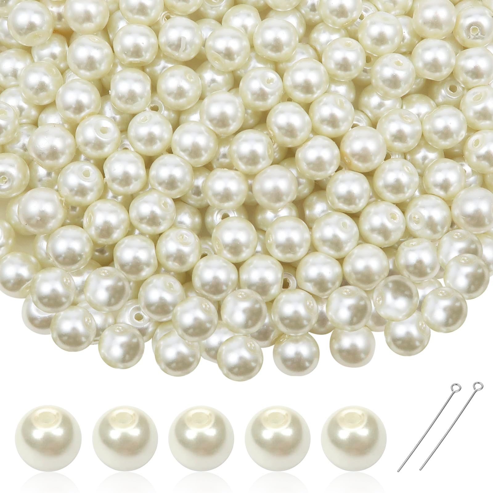 TOAOB 370pcs Beige Glass Pearl Beads 6mm Round Imitation Pearls