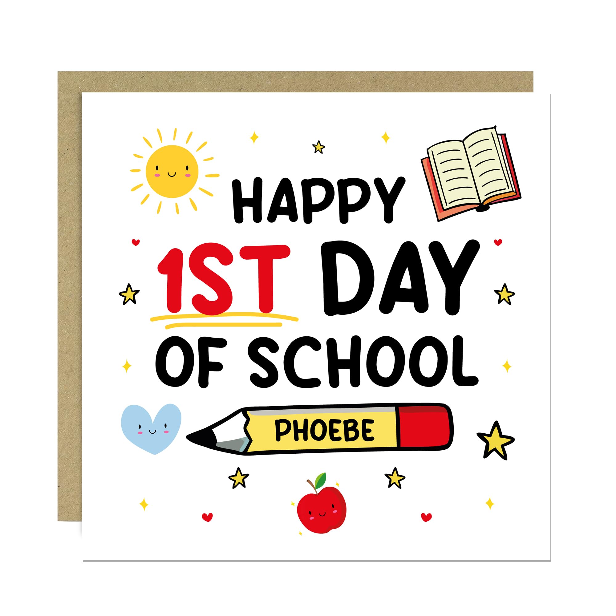 RED OCEAN Happy 1st Day Of School Card For Son Daughter Peronalised Card With Kraft Envelope 1st Day At School Good Luck For Granddaughter Grandson Back To