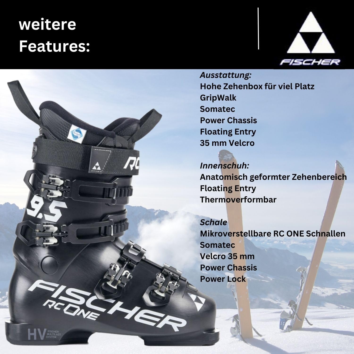 Fischer Damen Skischuhe Skistiefel Alpinskischuhe Alpin-Skistiefel Alpinstiefel für Frauen RC One 9.5 - Flex 95 - GripWalk - Allmountain - für Anfänger und fortgeschrittene Fahrer
