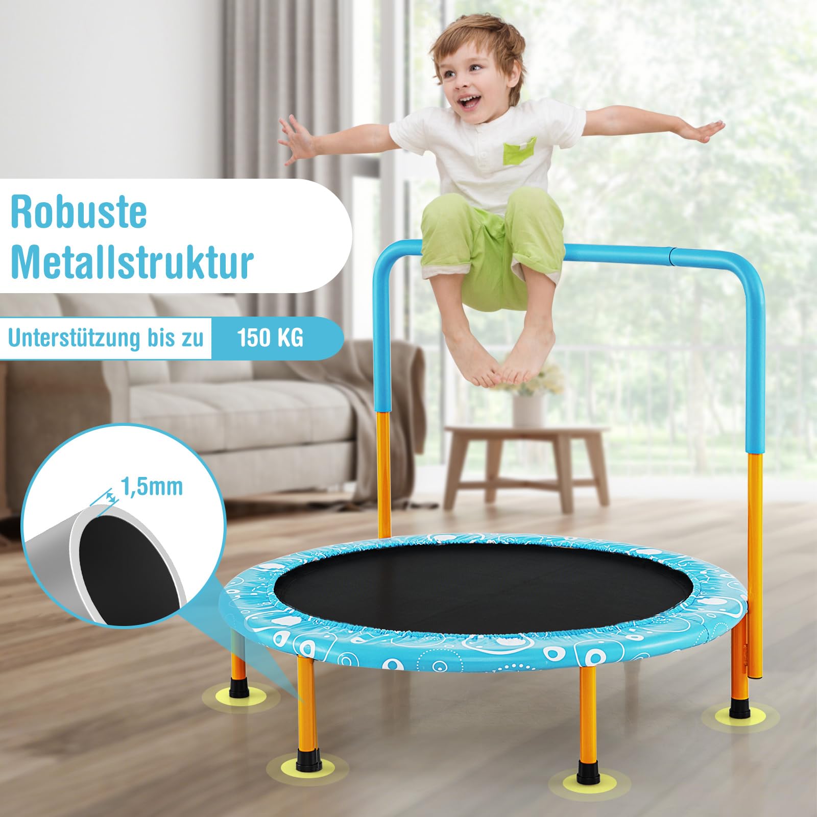 COSTWAY φ92cm Mini Trampolin, Fitness Trampolin faltbar, Kindertrampolin bis 150kg belastbar, Gartentrampolin, Indoor- und Outdoortrampolin