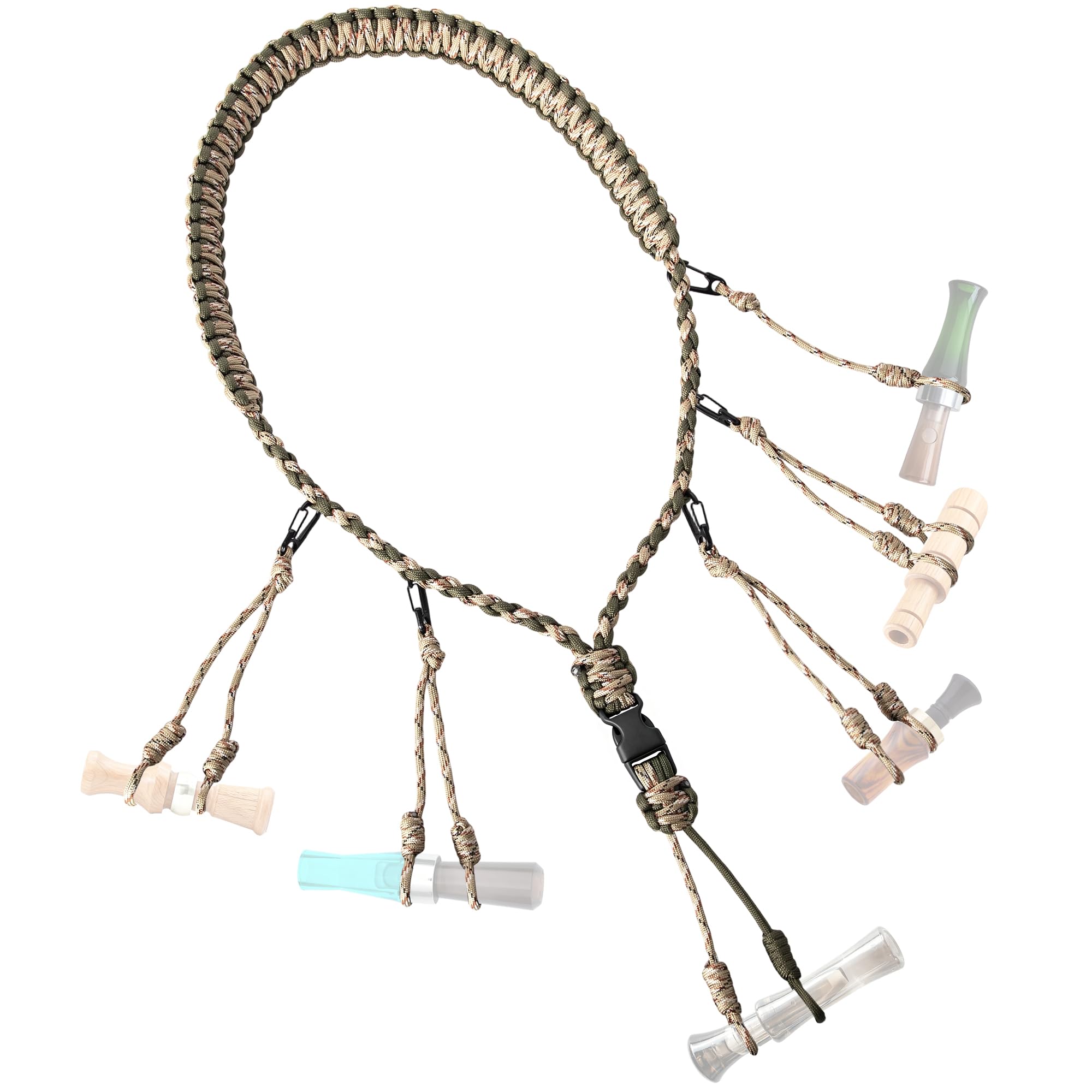 GLORYFIRE Duck Call Lanyard with Removable Drops Secures 5 Call Premium Military Grade Real Nylon Game Call Lanyard Hand Braided Camo 550LB Paracord Goose Calls for Hunting Predator Ducks Dog Whistle