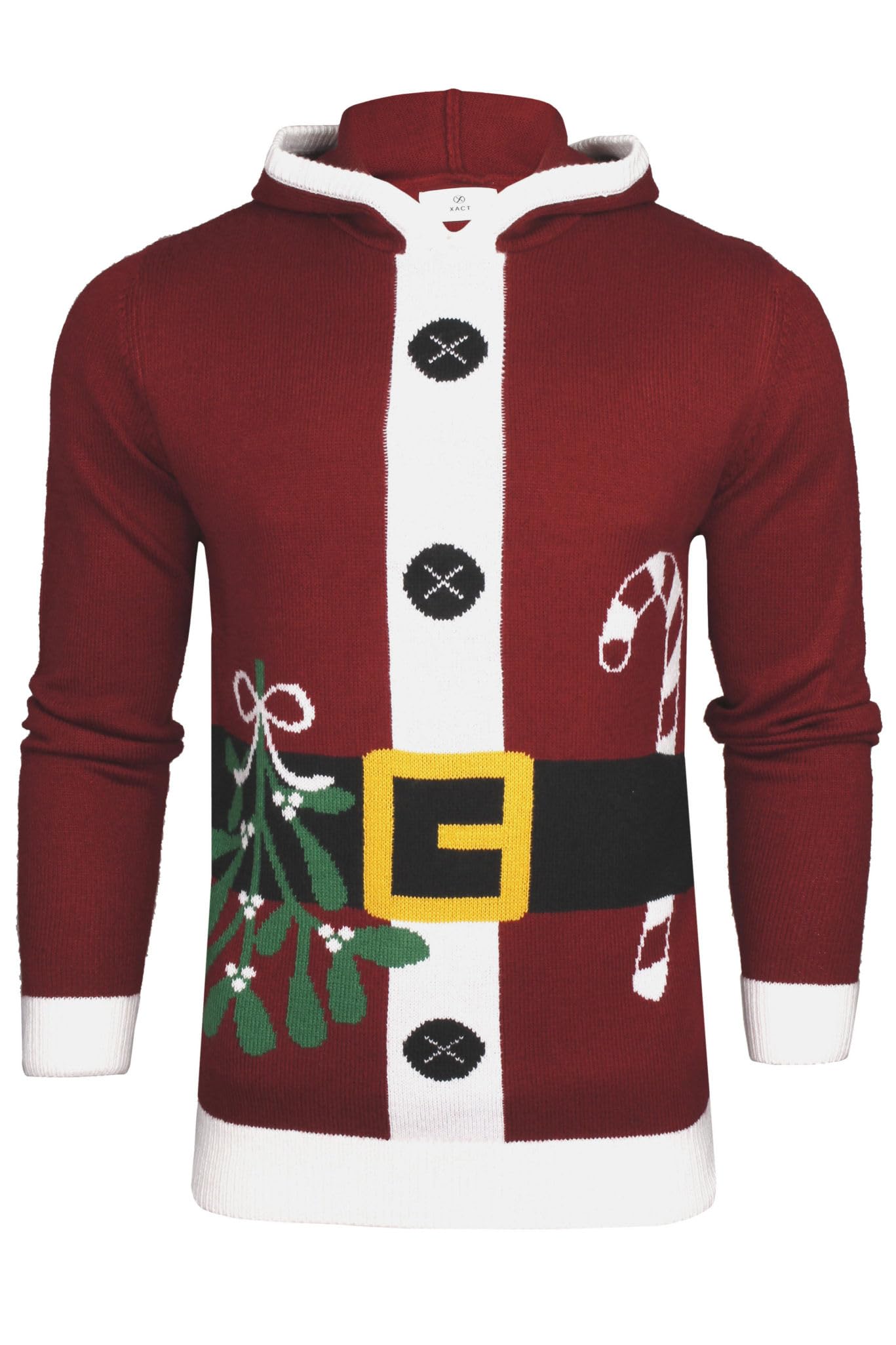 Xact Men's Santa - Red Novelty Hooded Christmas Jumper (Santa - Red) Xxxl