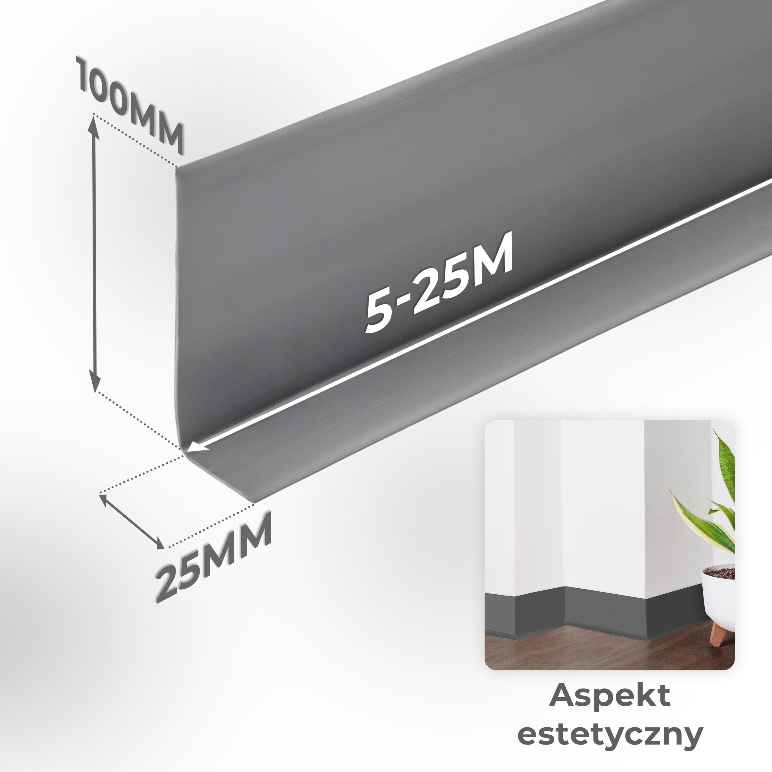 Quest Listwa przypodłogowa elastyczna PVC 100x25 mm – ciemnoszary, 15 mb
