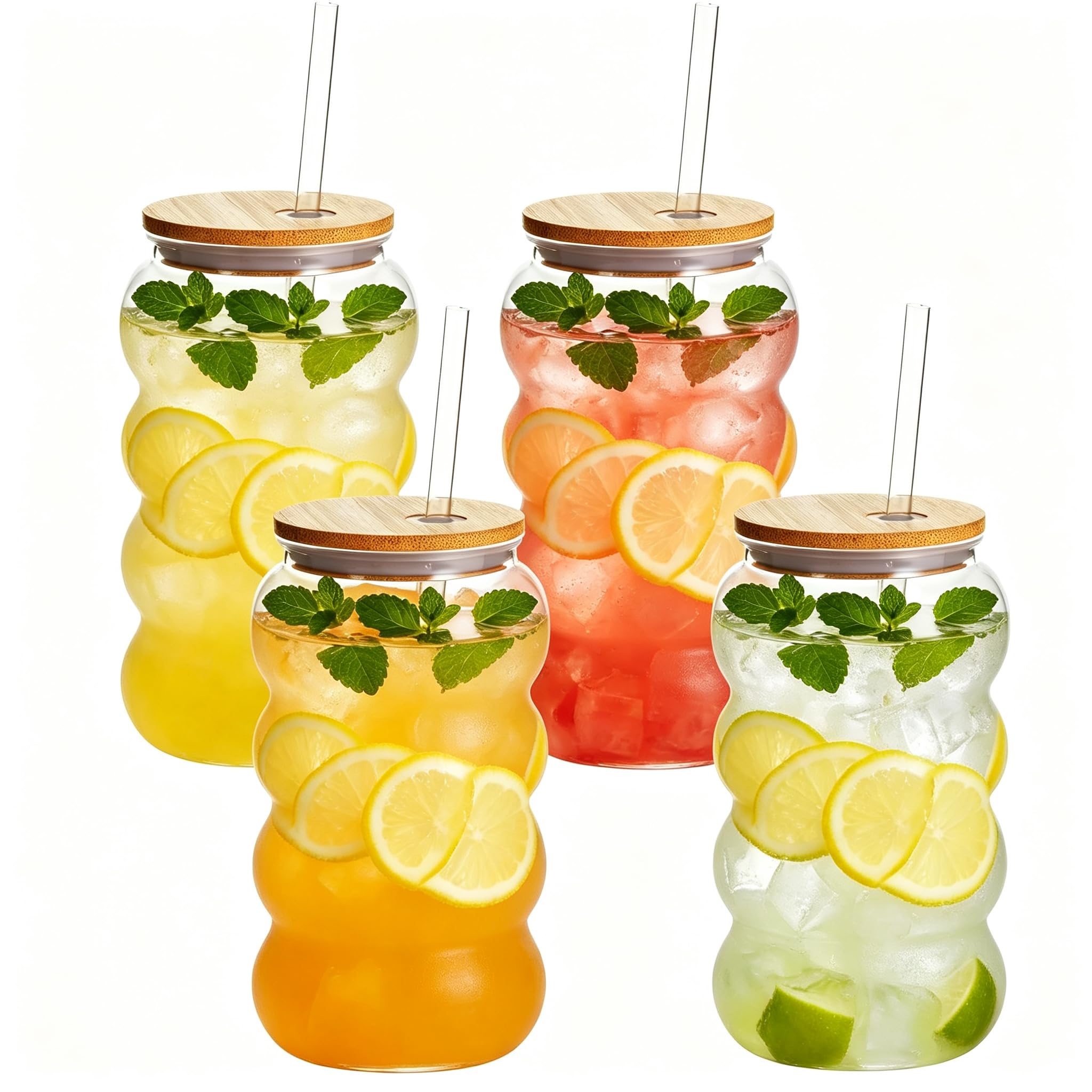 Yisituo 500ml Plastic Tumblers, 4 Pack Reusable Cups with Lids & Straws,BPA-Free & Dishwasher-Safe for Cold Drinks, Iced Coffee, Beer, Garden, Parties, Picnics (4, Clear)