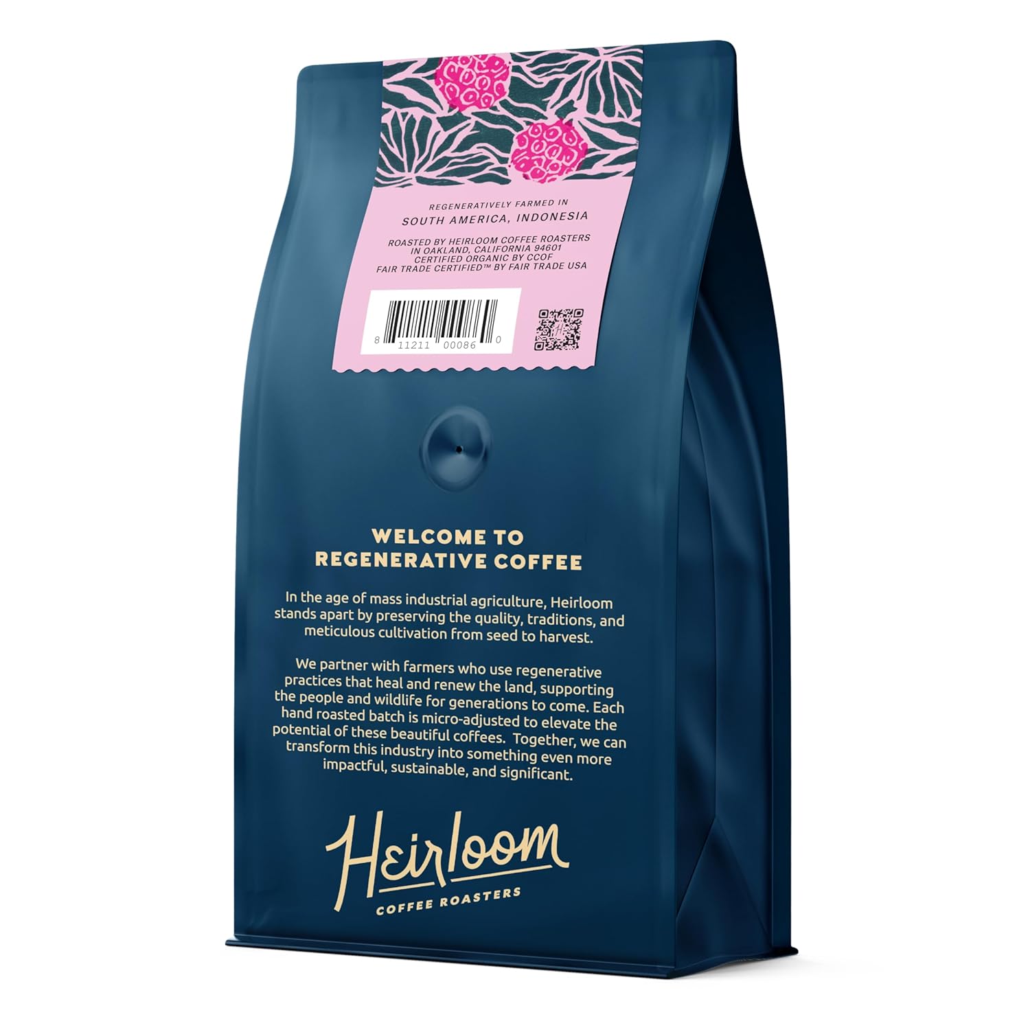 Heirloom Coffee Roasters - Bedrock Blend - Medium/Dark Roast - Whole Bean Coffee - 100% Regenerative Organic Certified, 12oz