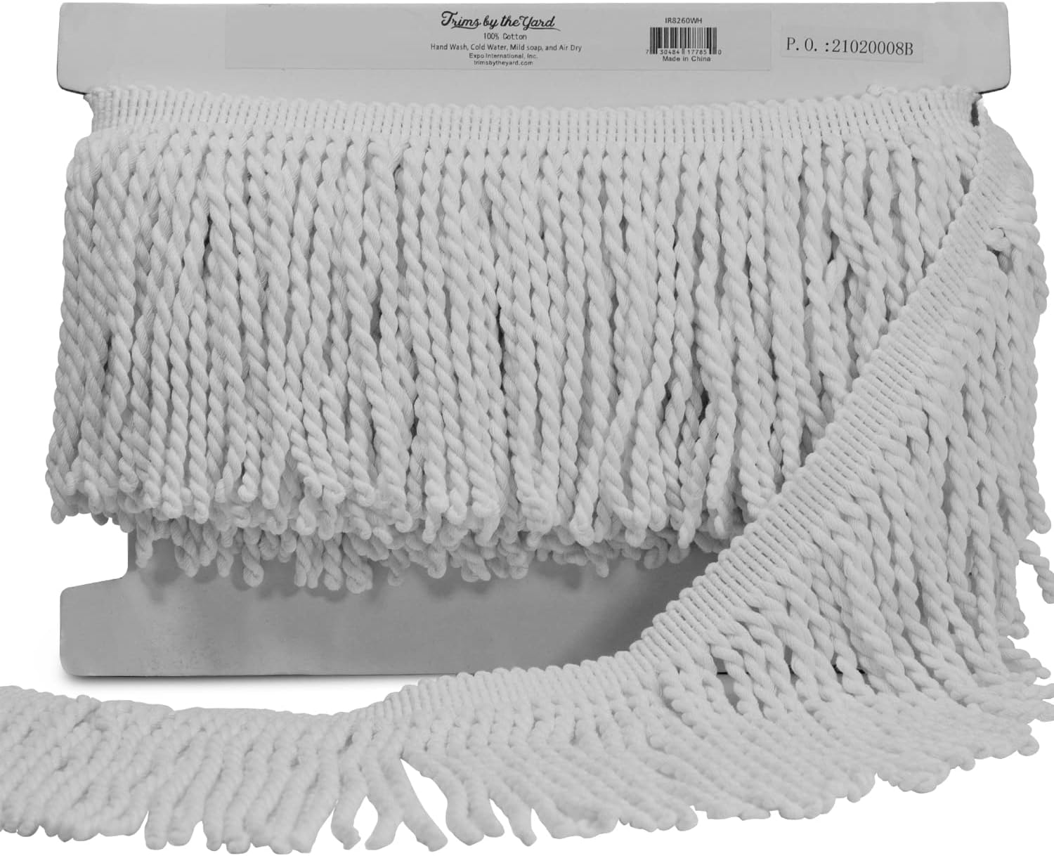 Trims by the Yard 6" Cotton Bullion Fringe Trim, White (5 Yard Cut)