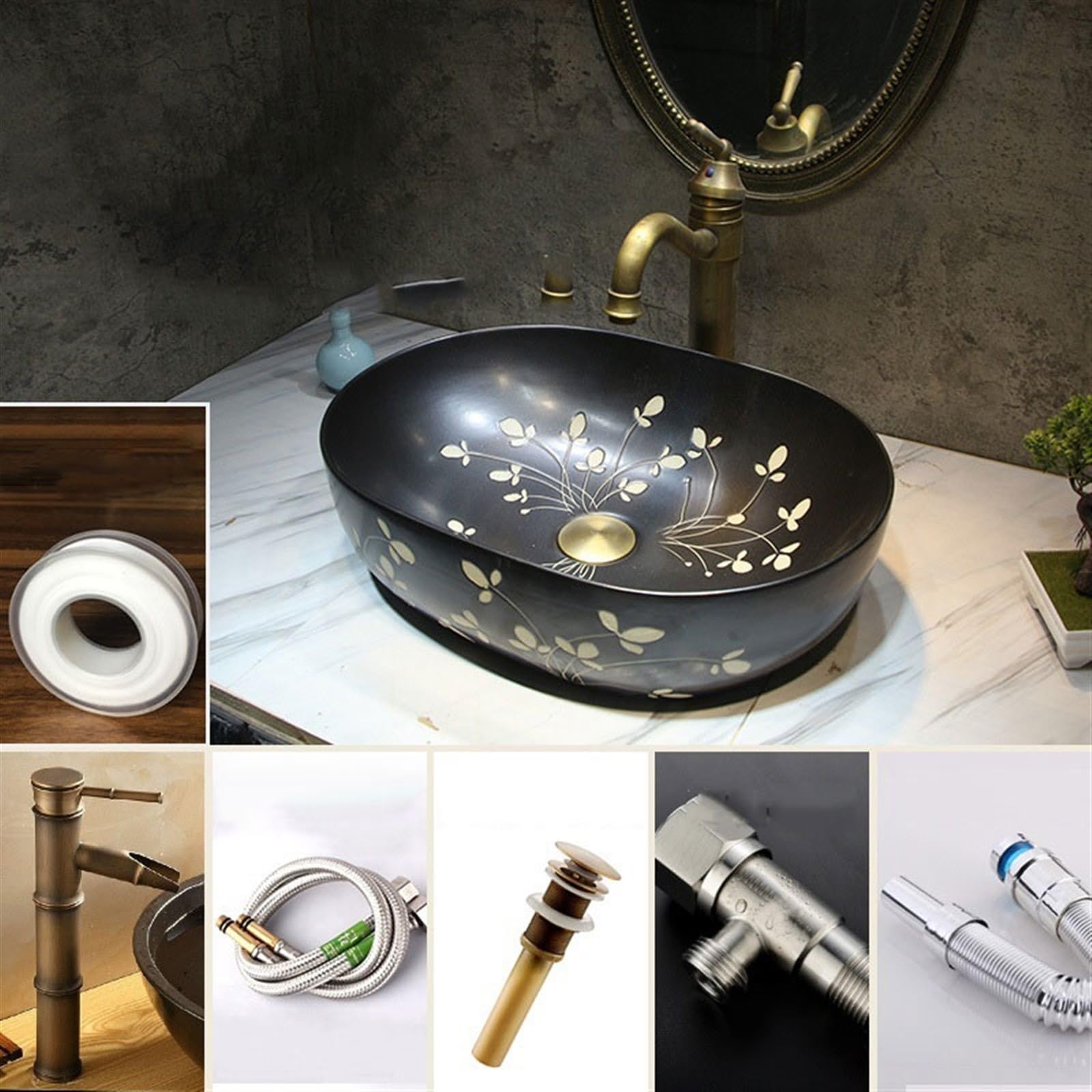 Baño Lavabo Lavabo de Mano de Arte Antiguo, Lavabo sobre encimera, Lavabo de baño for el hogar, lavabos de baño Retro de cerámica Fregadero del baño
