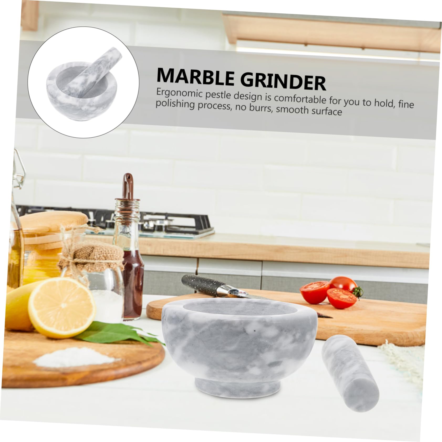 2sätze Ergonomischer Und Stößel Aus Marmor Küchengerät Zum Zerkleinern Von Knoblauch Und Gewürzen Für Zubereitung Von Frischen Saucen Und Gewürzmischungen Verschiedene