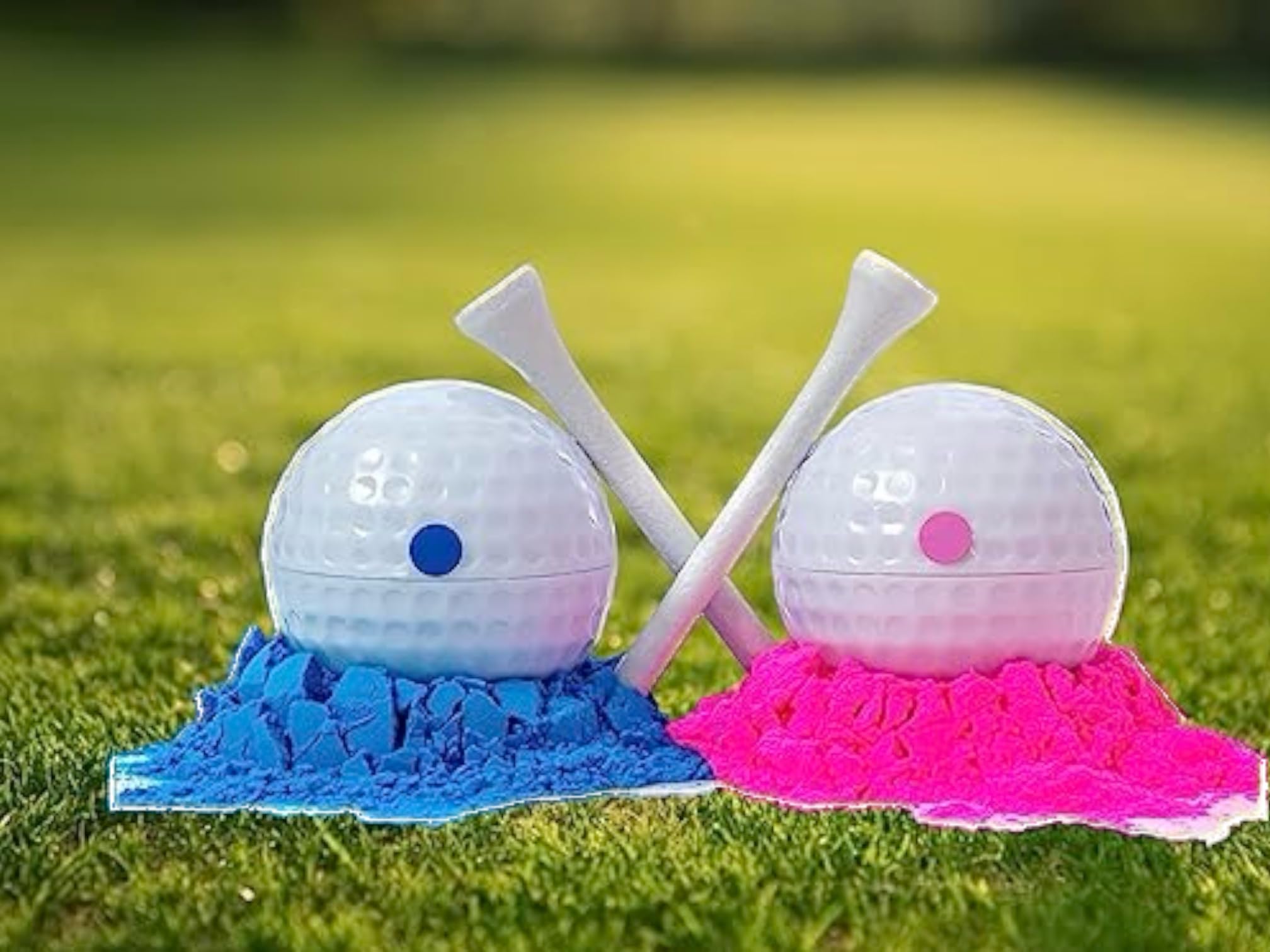 Gender Reveal Party Golf Balls - 1 Powder Filled Pink Ball & 1 Blue Ball - Baby Boy or Infant Girl Surprise - Expectant Couples Golf Game Set by Jolly Jon