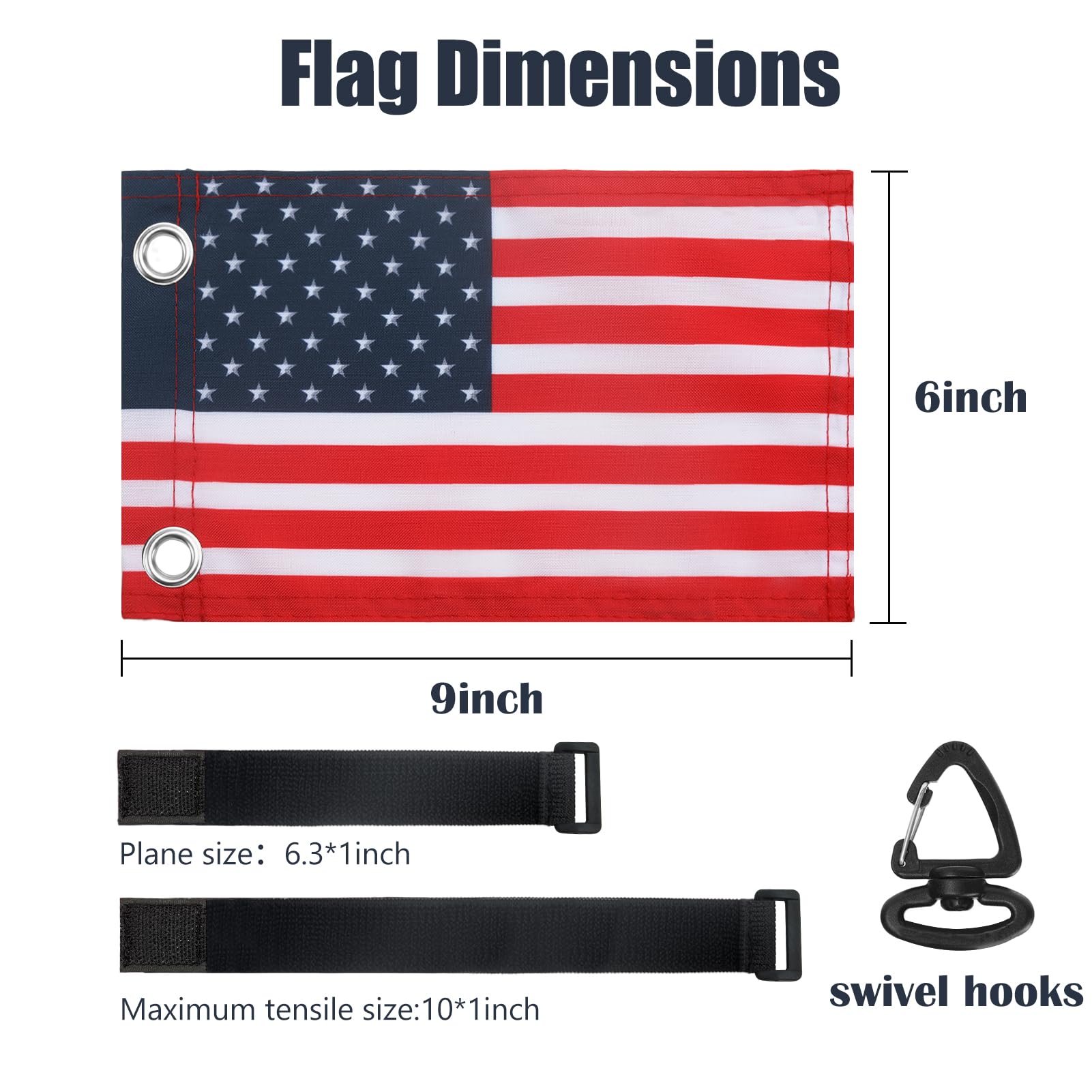 TRINKA 2 Pack Golf Cart American Flag with Elastic Straps, 6 x 9