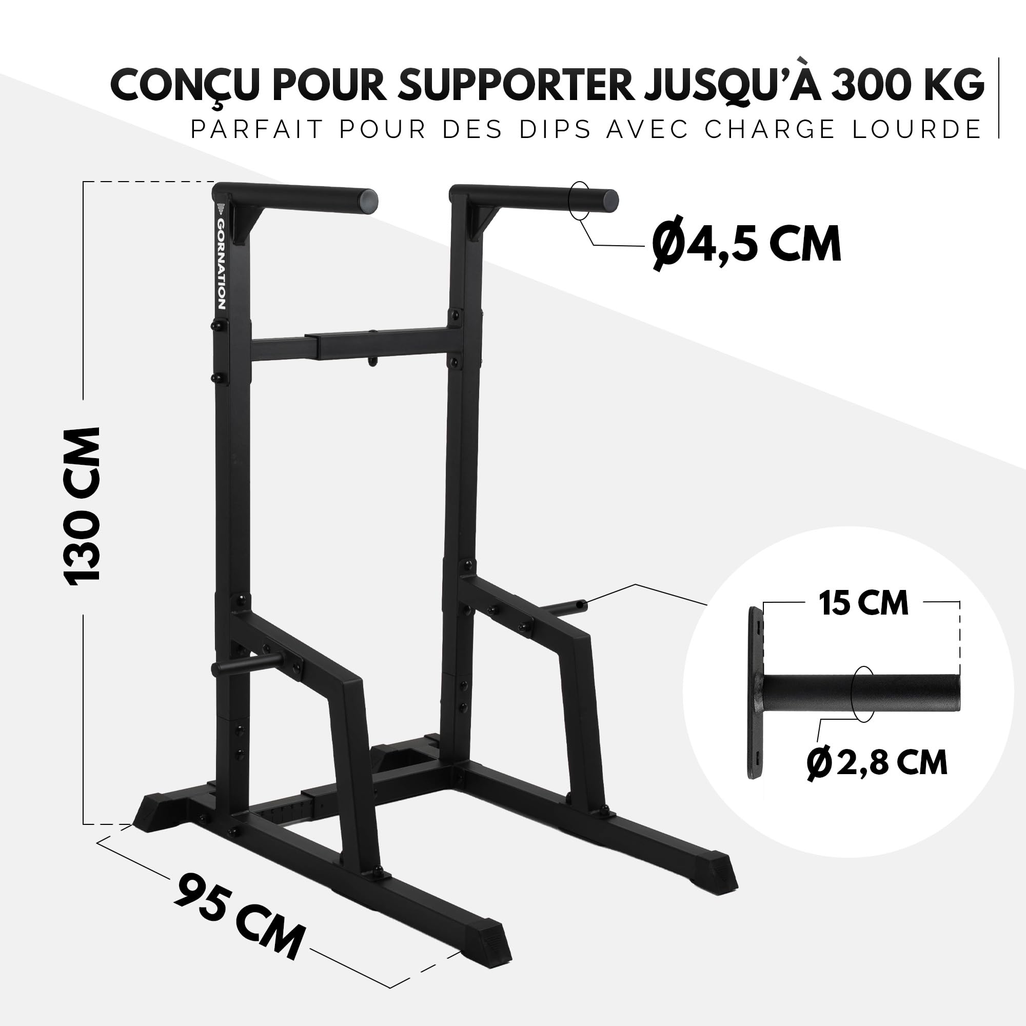 GORNATION Barres Dips, Station de Dips, Barres Parallèles en Acier pour Calisthenics, Équipement de Street Workout & Fitness avec réglage et Pieds antidérapants,
