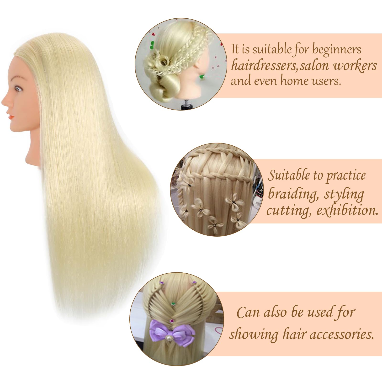 Manichino Testa 70% Capelli Umani Reali per Parrucchiere con Morsetto
