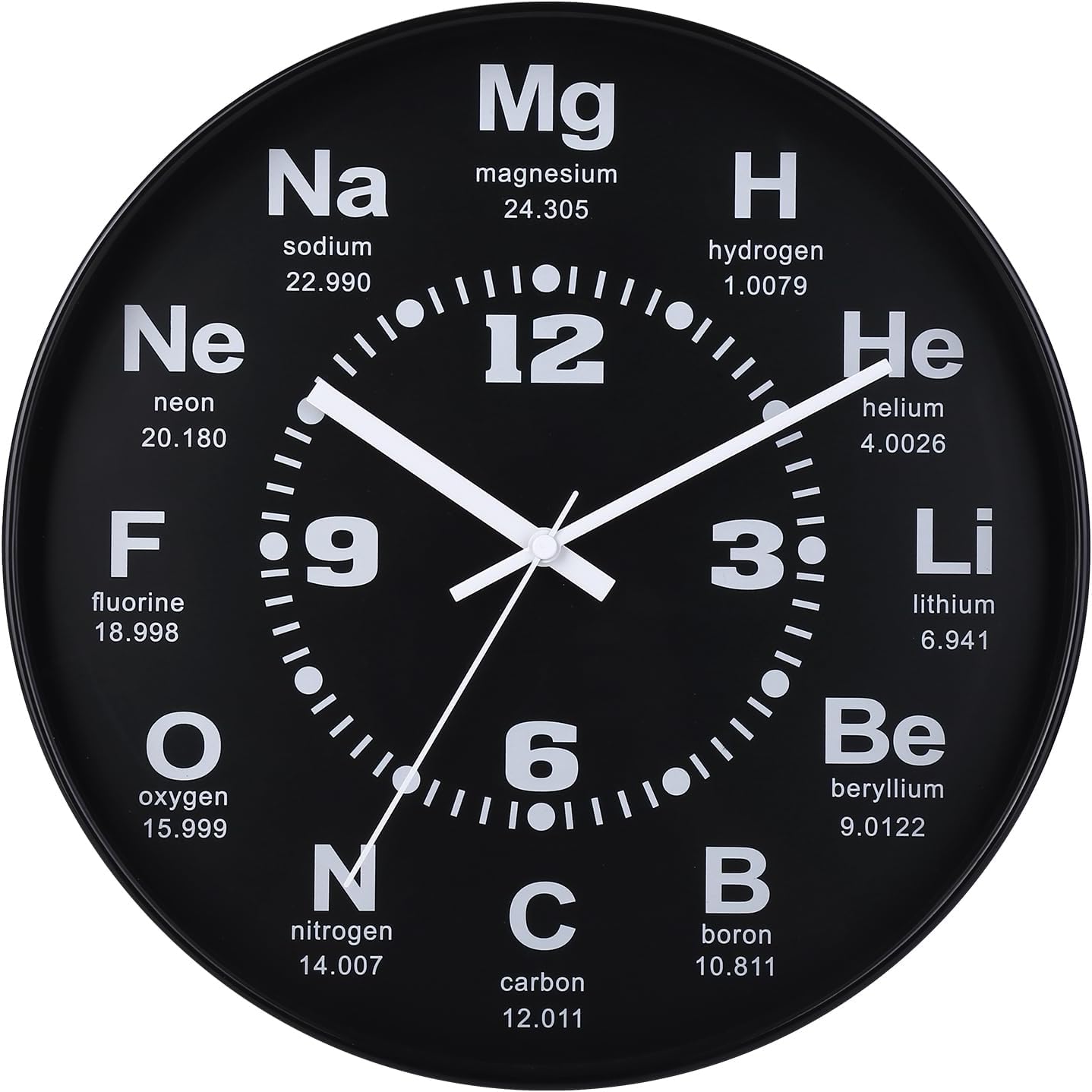 12 Inch Chemistry Wall Clock - Periodic Table Design, Silent Non-Ticking, Battery Operated - Science Decor for Classroom,Lab,Office, for Chemists, Teachers, STEM Students